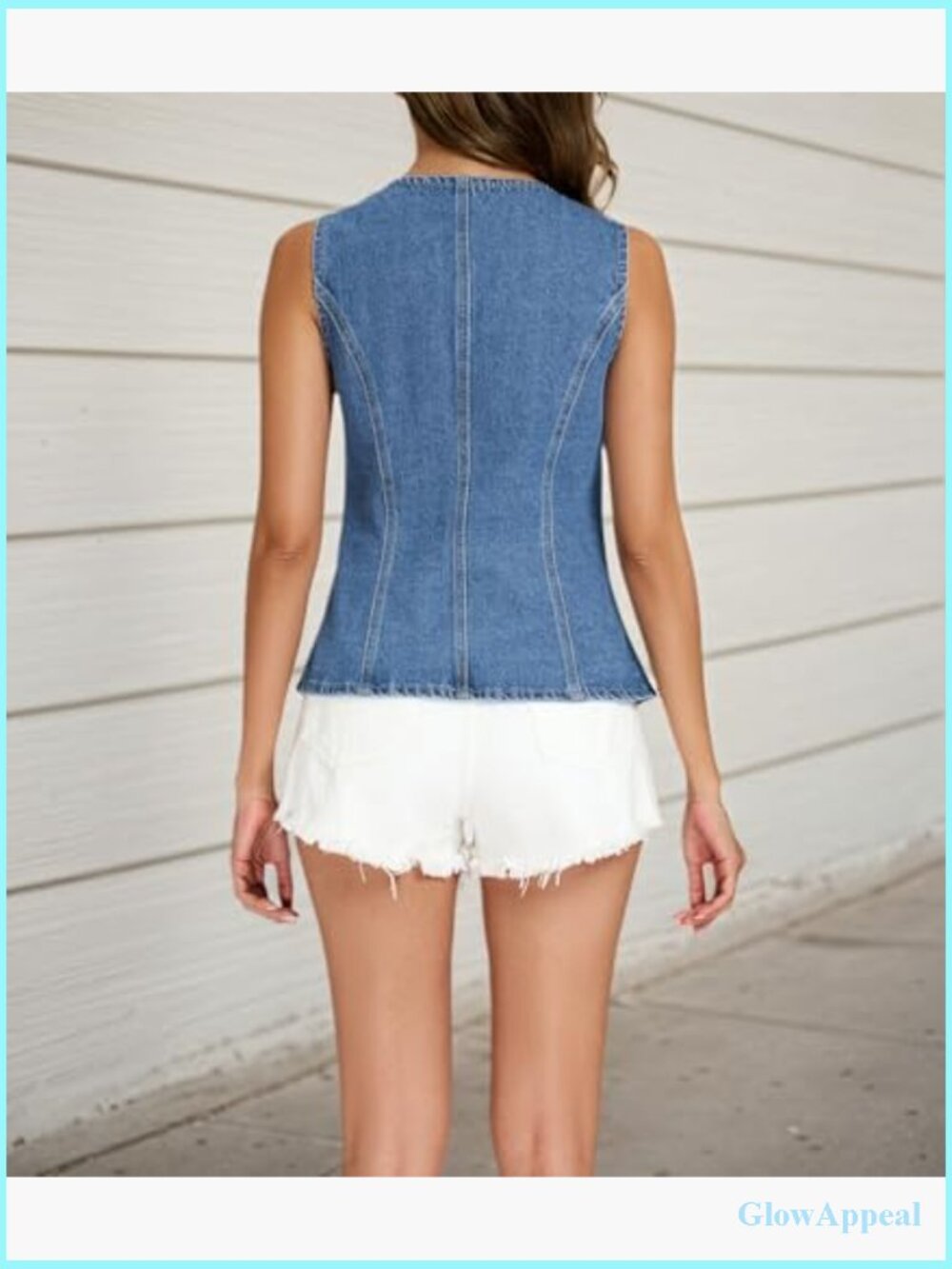Sleeveless Denim Vest Top with Pockets Button Down Jean Waistcoat - Picture 5 of 7
